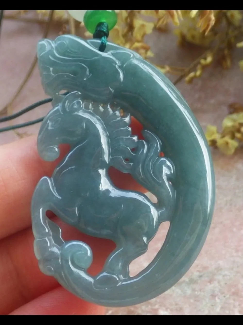 Water blue Exquisite Certificate Jadeite Jade Green Grade A Pendant Dragon Horse